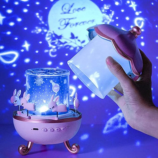 Night Light Rabbit Sky Projector for Kids – 360° Rotating Lamp