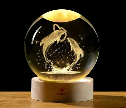 3D Crystal Ball Night lamp | USB Cable with Wooden Base | 🛍️ 9 Attractive Designs – One for Every Mood!