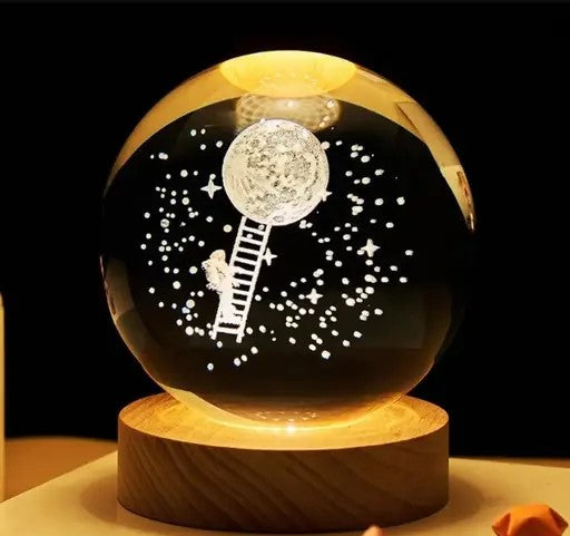 3D Crystal Ball Night lamp | USB Cable with Wooden Base | 🛍️ 9 Attractive Designs – One for Every Mood!