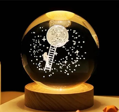 3D Crystal Ball Night lamp | USB Cable with Wooden Base | 🛍️ 9 Attractive Designs – One for Every Mood!