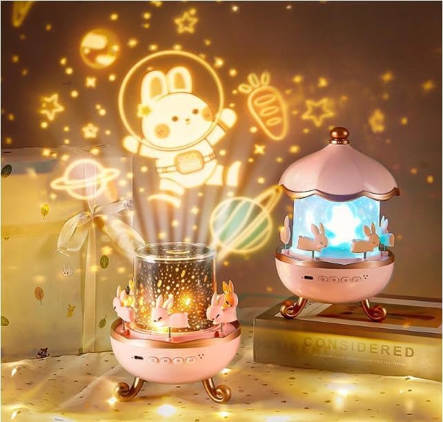 Night Light Rabbit Sky Projector for Kids – 360° Rotating Lamp