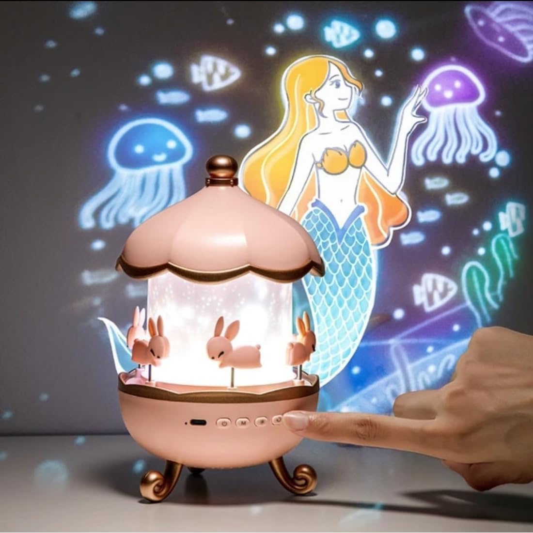 Night Light Rabbit Sky Projector for Kids – 360° Rotating Lamp