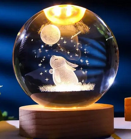 3D Crystal Ball Night lamp | USB Cable with Wooden Base | 🛍️ 9 Attractive Designs – One for Every Mood!