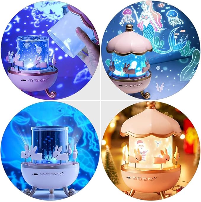 Night Light Rabbit Sky Projector for Kids – 360° Rotating Lamp