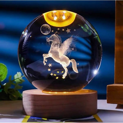 3D Crystal Ball Night lamp | USB Cable with Wooden Base | 🛍️ 9 Attractive Designs – One for Every Mood!